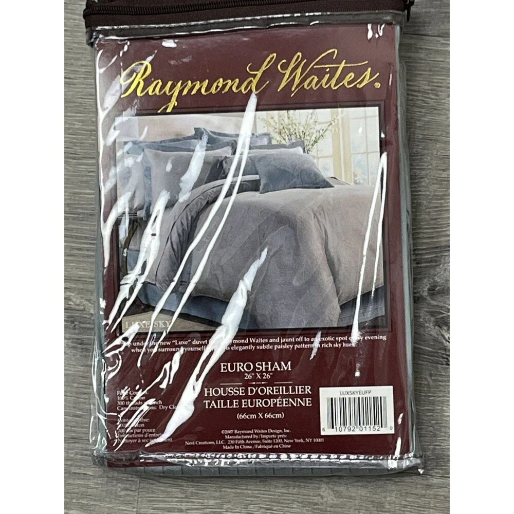 Raymond Waites Euro Sham Square Pillowcase Blue Pleat 100% Cotton 300 Thread NWT